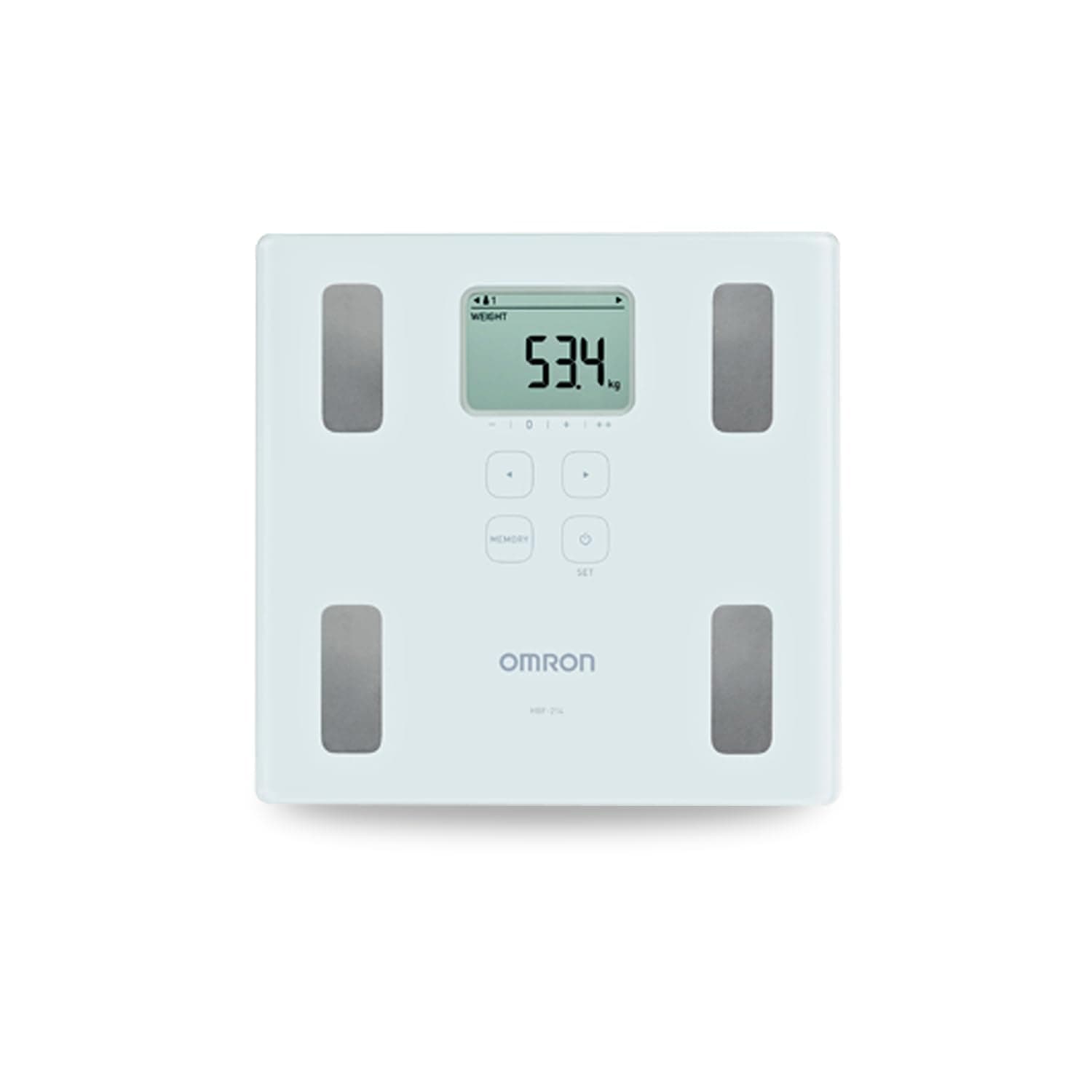 Omron HBF 214 Digital Full Body Composition Monitor with 4 User & Guest Mode Feature to Monitor BMI, Body Age, Vesceral Fat Level, Body Fat & Skeletal Muscle Percentage (White)