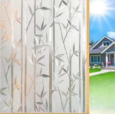 AMAZBIRD Window Privacy Film Frosted Glass Window Film Sun Blocking Window Tinting for Home, Static Clings Removable Frosting Bathroom Door Covering (Bamboo Leaf, 12 X 36 INCH)