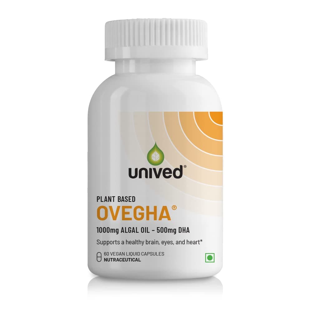 Unived Ovegha Vegan Omega-3 DHA from Algal Oil – PLANT BASED, NO FISH – 500mg DHA per Serving, Supports Brain, Eyes & Heart – Vegetarian, No Soy or Gluten – 60 Vegan Liquid Capsules
