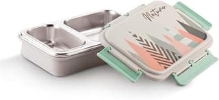 WARMEO Brunch Insulated Lunch Box with Two Compartment BPA Free, Food Grade Ideal for School, Picnic, Office & Outdoor - 600ml Grey, Stainless Steel