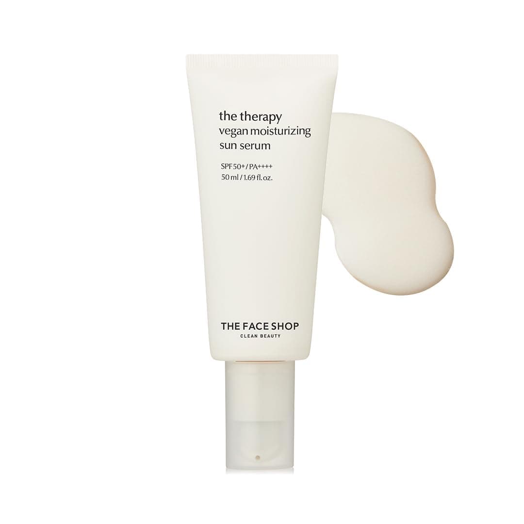The Face Shop The Therapy Vegan Moisturizing Sun Serum With Spf 50 Pa++++ For Broad Spectrum Protection, No White Cast Moisturizing Serum Sunscreen For All Skin Type, 50 Ml