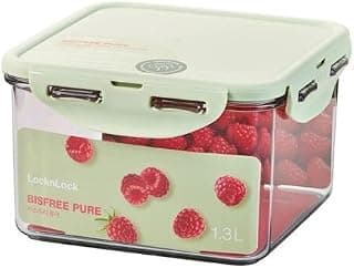 LocknLock Bisfree Pure Airtight Food Storage Container 1300ML (Square) | Leakproof & BPA-Free Plastic Box | Kitchen Organizer for Snacks, Spices, Fruits & Meal Portions – Light Green