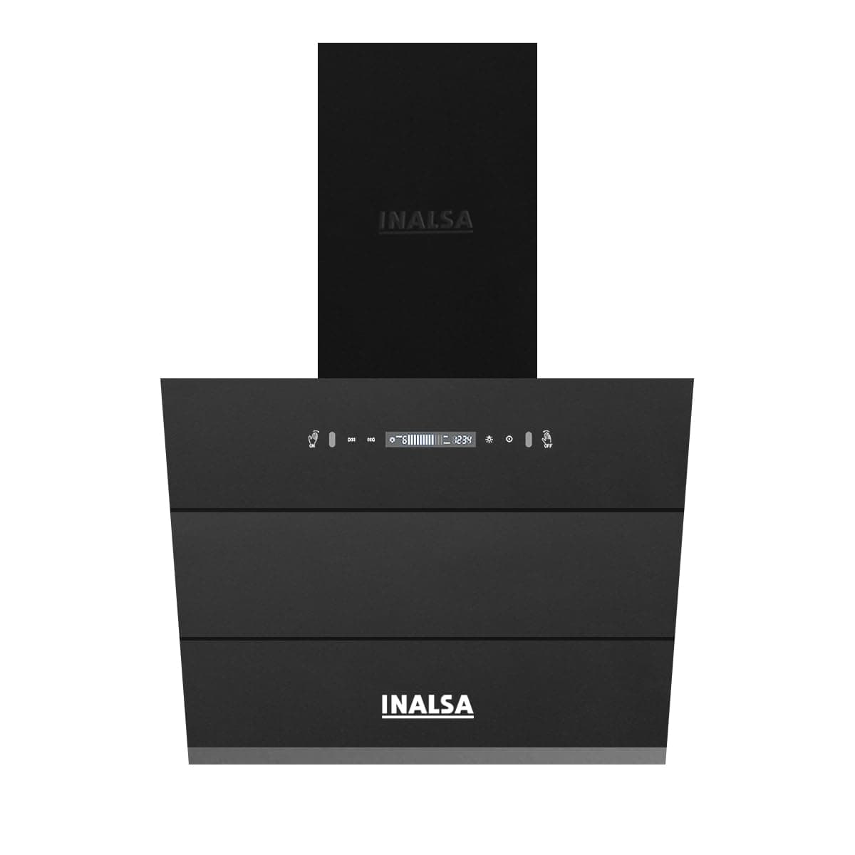 INALSA 60cm Slant Kitchen Chimney|1500 m³/hrPowerful Suction|Filterless BLDC Motor|Digital Auto Open Glass Cooker Hood|Motion & Touch Control|48 dB Noise|12 Yr Motor Warranty|Black, Comet 60BLDC