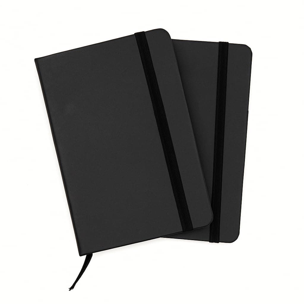 AccuPrints Pack of 2 Hard Bound Diary Size 6 x 4.2 inches Notebook Diary with Elastic Lock PU Leather Pages for Office (Black)