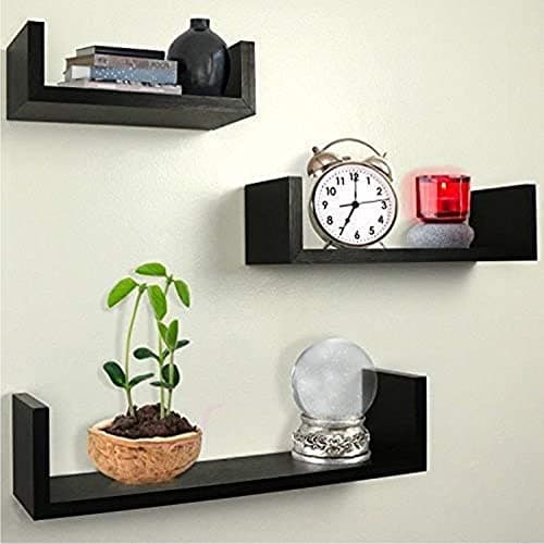 Dime Arts Shoppee Engineered Wood Easy Mounted U Shaped Floating Wall Shelf (Black)