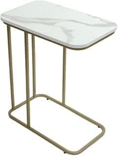 DECOWORLD|| Metal Side Table with Marble Finish Wooden Top for Living Room, Sofa or Bed Side Stand