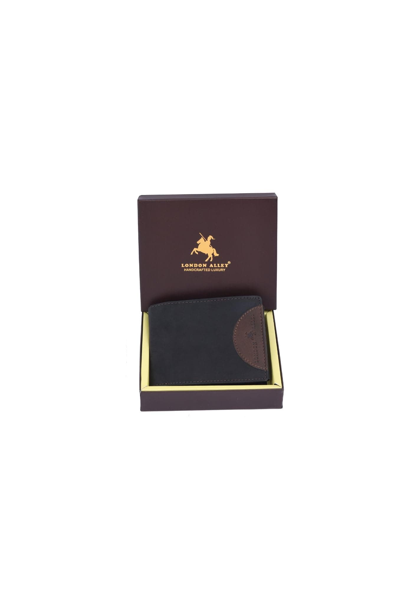 LONDON ALLEY Astor Vintage Black/Brown Men's Leather Wallet | RFID Protected | 6 Card Slots | Gift Box Included.