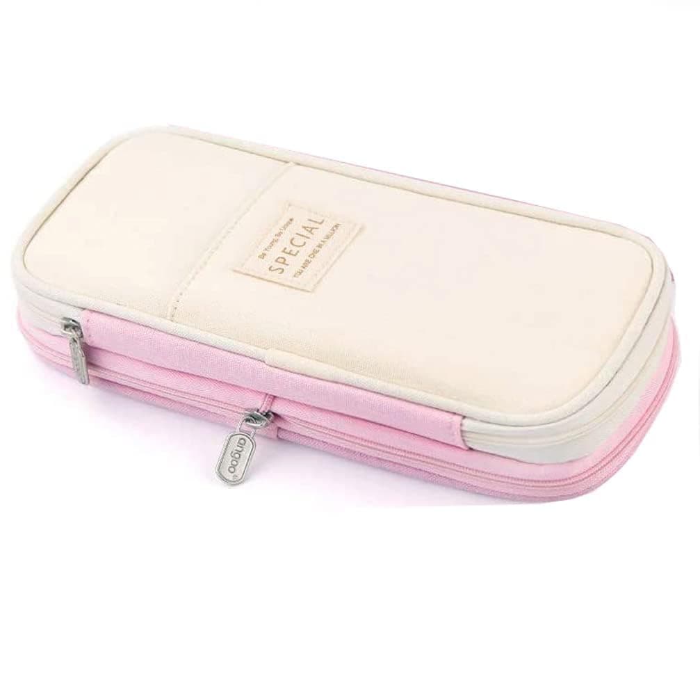 SGMVK Big Capacity Pencil Case Aesthetic Pencil Pouch Zipper Pouch Compartment Case Stationery Bag Durable for Girls Students College School Office Writing Cute Pencil Pouch (Pink)