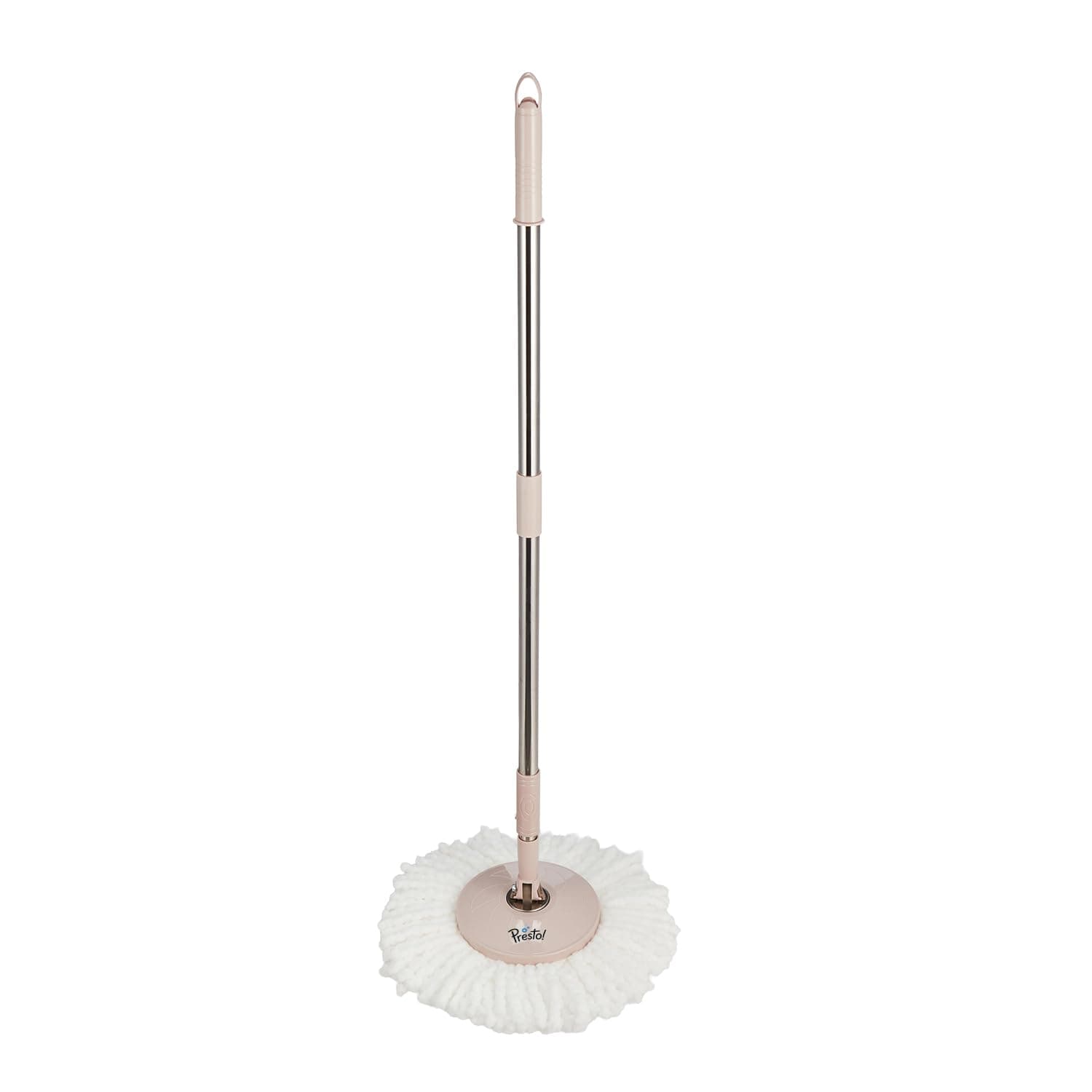 Amazon Brand – Presto! Extendable Stainless Steel Spin Mop Stick with Plate & Microfiber Refill | 123 cm Telescopic Rod | Quick Lock Mechanism | Chestnut