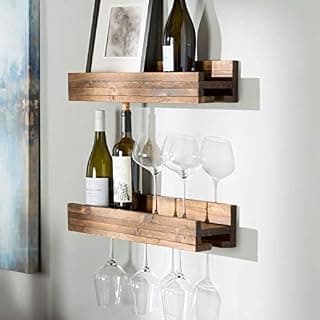 Genuine Decor Wine Rack, Wood Wine Storage Rack Wall Mounted, 12 Glass Wooden Stackable Wine Cellar Racks, Set of Two Wine Glass Stand Holder Display Shelf for Home Kitchen Bar Cabinets