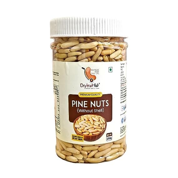 Dry Fruit Hub Pine Nuts without Shell 100gm | Chilgoza Giri | 100% Natural & Handpicked | Ready to Eat | Fresh, Crunchy & Aromatic Nuts | No Bitter Taste