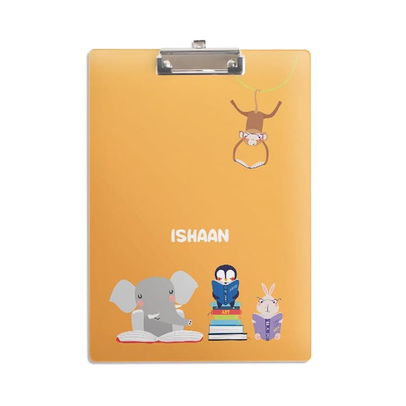Zooboo Clipboard Personalized with Kid's Name/Printed on 3mm Acrylic/Writing Pad Exampad for Students/Birthday Return Gifts for Kids Animal Library