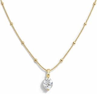 Zarini Gold-Plated CZ Solitaire Pendant Necklace with Beaded Station Chain for Women