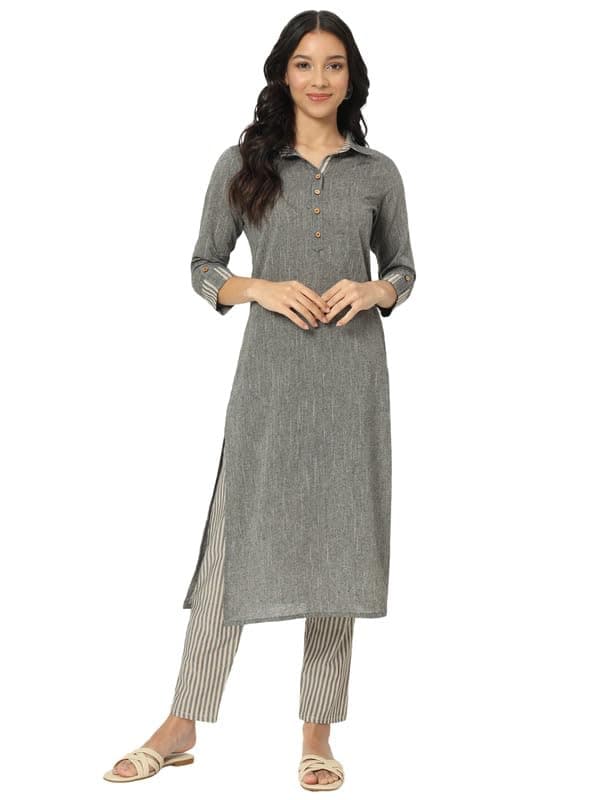 beSOLiD Airy Linen Kurta Pant Set for Women's | 3/4 Sleeves, Knee Length Straight Kurti with Pant | Regular Fit Casual Ethnic Kurti Set