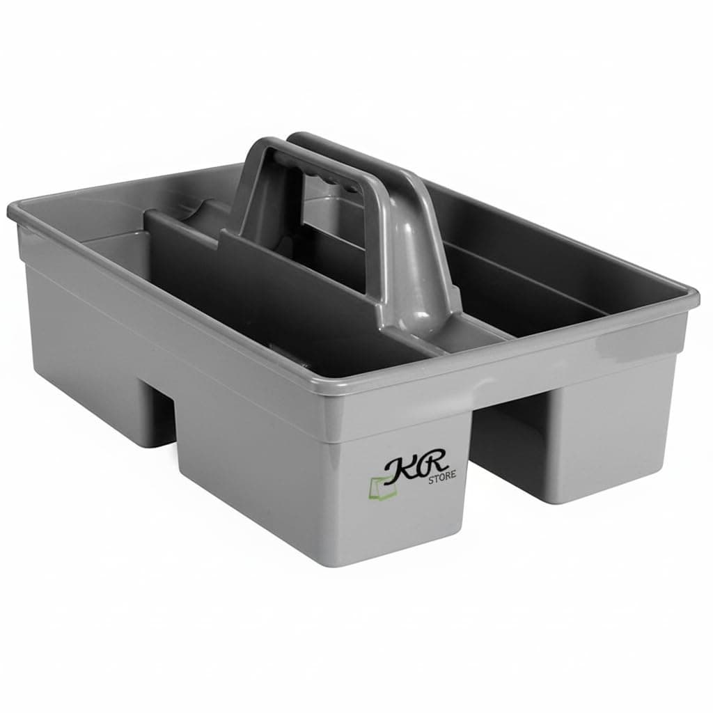 KR STORE™ 3-Compartment Heavy-Duty Caddy Basket – Industrial Cleaning Organizer with Handle for Bathroom, Tools, Floors & Windows – Durable Utility Basket (Grey)