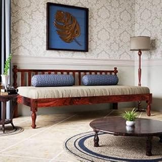 Sheesham Wood 3 Seater Sofa Diwan Bed for Living Room Daybed Wooden Diwan Cot - Wooden Divan Sofa Bed Divan Bed with Premium Mattress Three 3 Seater Sofa for Living Room Home (Noah Walnut)