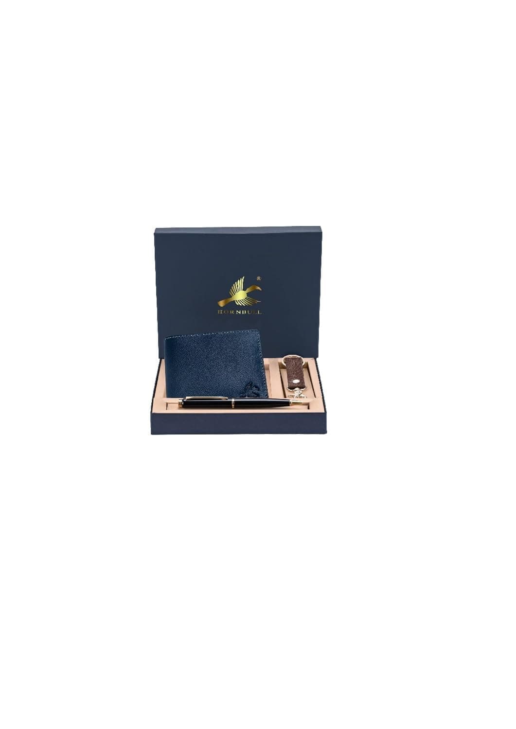 HORNBULL Maddison Blue Leather Wallet for Mens, Keyring & Pen Combo Gift Set for Men | Wallet Men Leather Branded