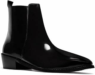 RNK Luxe Men’s Patent Leather Cuban Heel Boots | Side Zip Ankle Boots for Men | Formal Party Chelsea Style Boots | Black