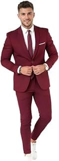 Men's Slim Fit Two-Piece Suit, Maroon, Single Button Blazer with Matching Trousers