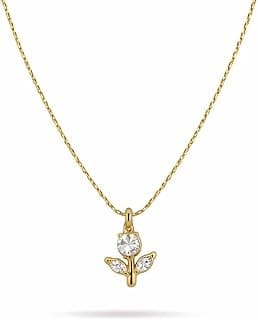 Generic Gold-Tone White Crystal Tulip Necklace for Women, Flower Pendant Dainty Chain Floral Style, Stainless Steel Anti Tarnish necklace Waterproof Hypoallergenic, Gift for Her Daily wear