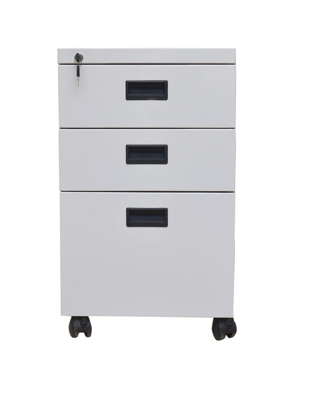 Amazon Brand - Solimo 3 Drawer Metal Pedestal Cabinet with Wheels, Office Storage Organizer, Compact Filing Drawer Unit, Powder Coated Finish (Light Grey)