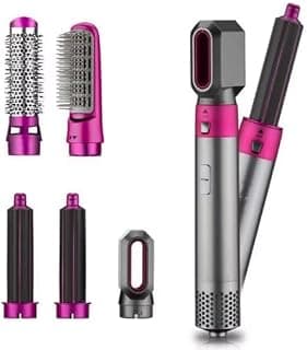 5-in-1 Hot Air Brush Hair Dryer & Volumizer | Multifunctional Hair Styler with Detachable Attachments | Straightener, Curler, Crimper & Auto-Rotating Comb Styling Tool for Women