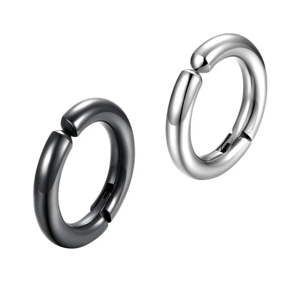Via Mazzini No-Tarnish No-Rusting No-Piercing Required 'Noir & Lumière' 15mm Clip-On Hoop Earrings For Men And Women (ER2625) Pack Of 2 Pcs