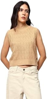High Star Clothing High Star Women Knitted Acrylic Regular Fit Round Neck Sleeveless Sweaters