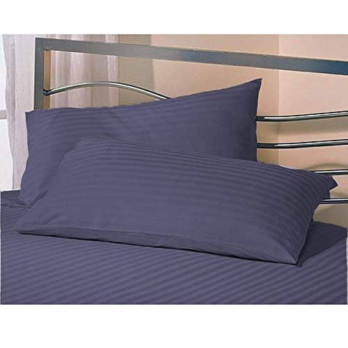 Linenovation Cotton Luxurious Striped 2 Piece Sateen Pillow Cover Set, King Size 20 inch x 36 inch-Dark Blue