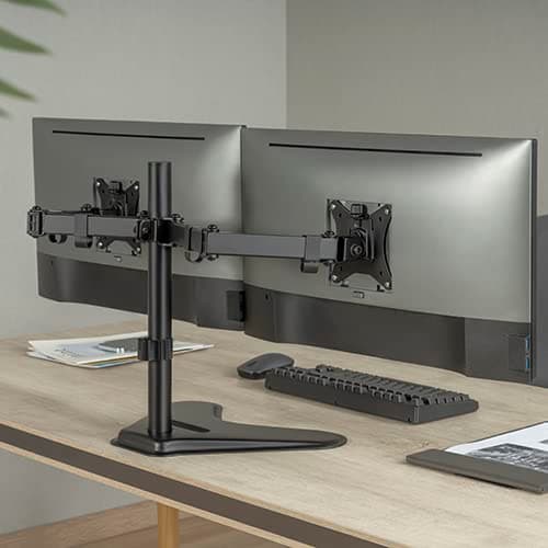 Jin Office Dual Monitor Stand | Fits 13-32 inch Monitor, 10kg Weight Capacity per Screen |Height Adjustable Monitor Arm, 3 Year Warranty | Dual Monitor Stand for Desk with Tilt, Rotation and Swivel