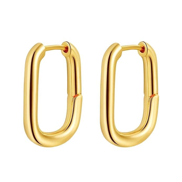 Shining Diva Fashion Anti Tarnish Jewellery Celebrity Inspired 14k Real Gold Plated Simple Plain Link Chain Chunky Huggie Hoop Trendy Stylish Copper Earrings for Women Girls