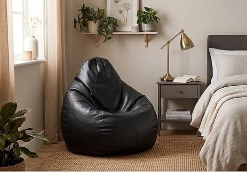 7 India Bean Bag Cover Only (Without Beans Filled) | Premium Leatherette Bean Bag Chair Cover | Double Stitched Sofa Seat for Living Room, Bedroom & Office (Black, XL)