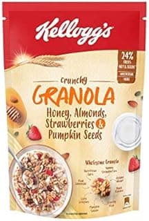 Kellogg's Crunchy Granola Honey, Almonds, Strawberries & Pumpkin Seeds 450g | 24% Fruit, Nut & Seeds, Baked Multigrain | Source of Fibre | Breakfast Cereal