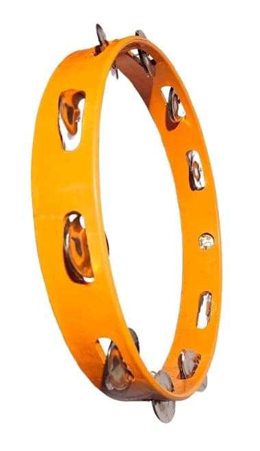SM'SAI MUSICALS 10-Inch Khanjari Tambourine Hand Percussion Instrument With Metal Jingles, Traditional Wooden Frame Assorted Color