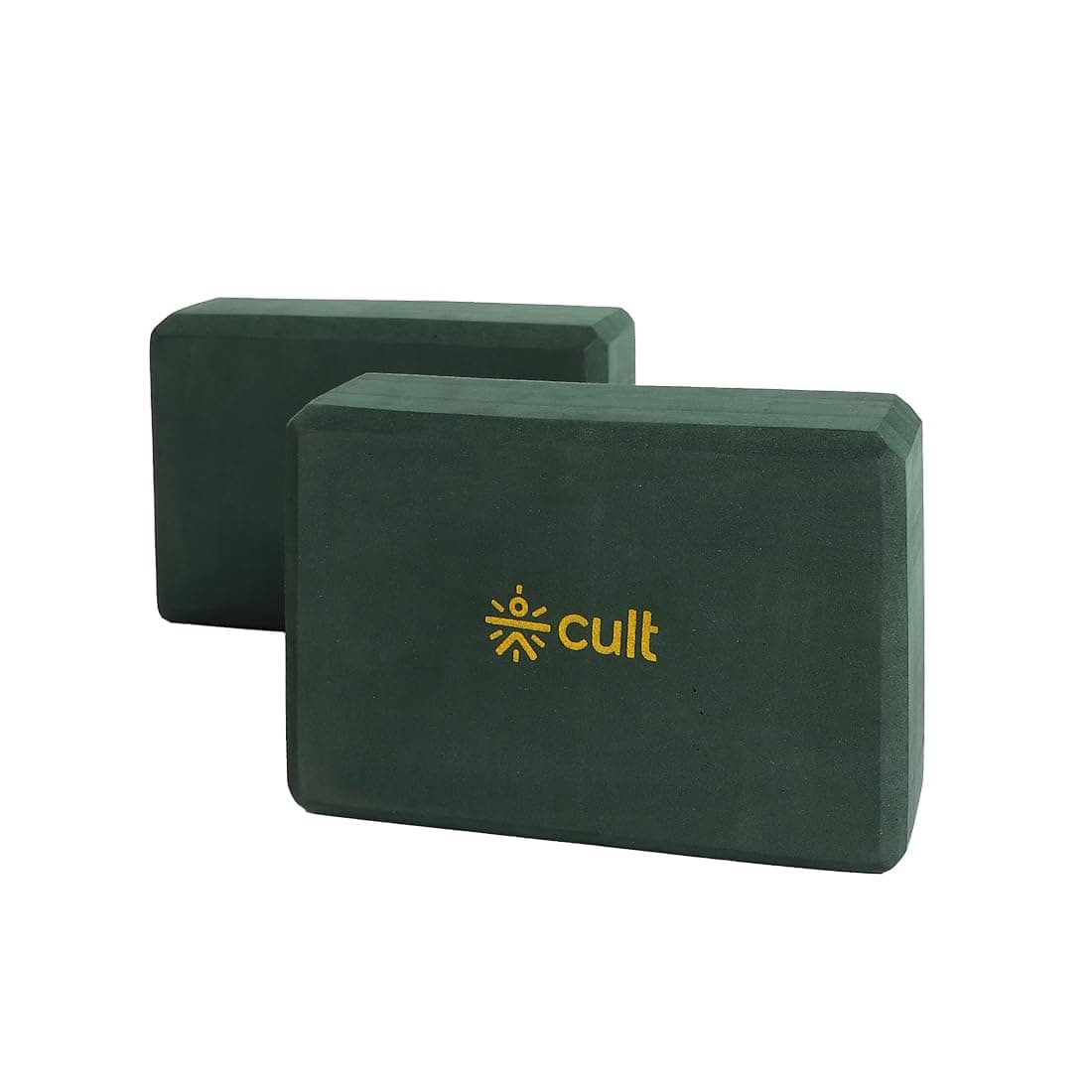 Cult EVA Yoga Blocks Set of 2 (80mm) Green – Non-Toxic, Eco-Friendly Foam Blocks with Anti-Skid Grip, Lightweight & Durable Props for Yoga, Pilates, Stretching, Balance & Home Workout Support