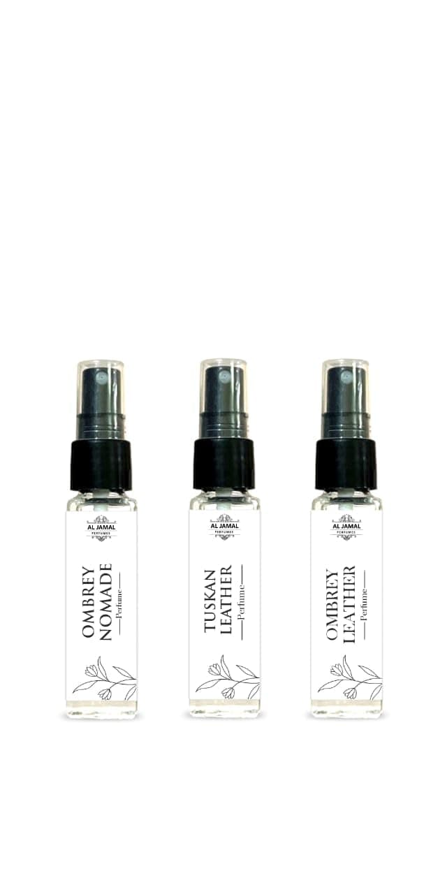 AL JAMAL Perfumes Ombrey Nomade, Ombrey Leather & Tuscan Leather | Long-Lasting Fragrance Oil | Alcohol-Free Attar | Pack of 3 (8ml Each)