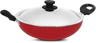 Pigeon Induction Base Storm Non Stick Kadai with Stainless Steel Lid, 200 IB, 1 Piece, Red