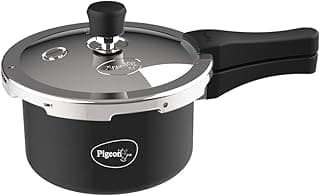 Pigeon Aluminium Hard Anodised Pressure Cooker Outer Lid with Induction Base (Black, 1.5 litres)