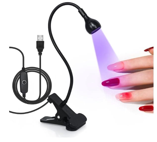 LED Nail Lamp,3W Nail Dryer with Gooseneck and Clamp Adjustable, Protection Gloves Portable UV Light for Manicure Curing Light for Salon Nail DIY Home(Black)