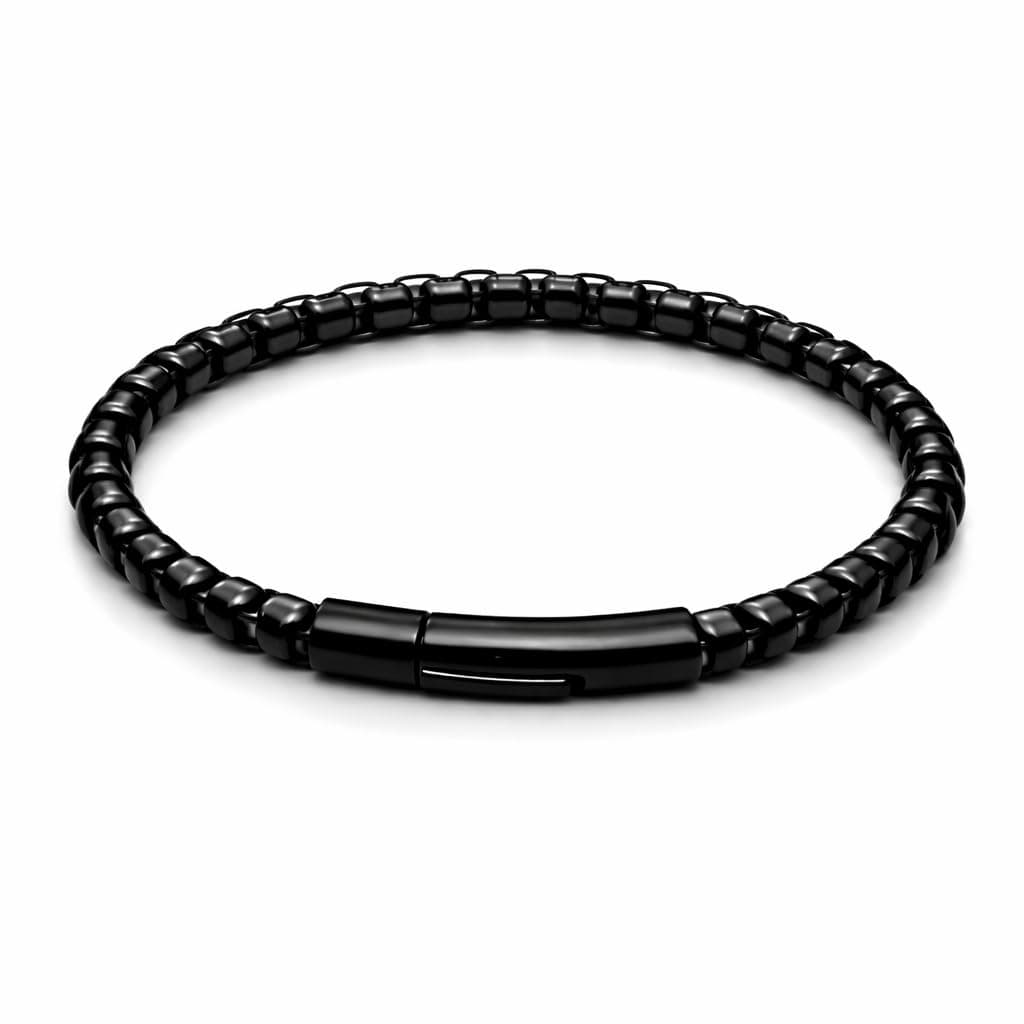 ENCLIFF Men & Boys Black Stainless Steel Bracelet – Sleek Chain Link Design with Secure Clasp | Durable Minimal Daily Use Jewelry