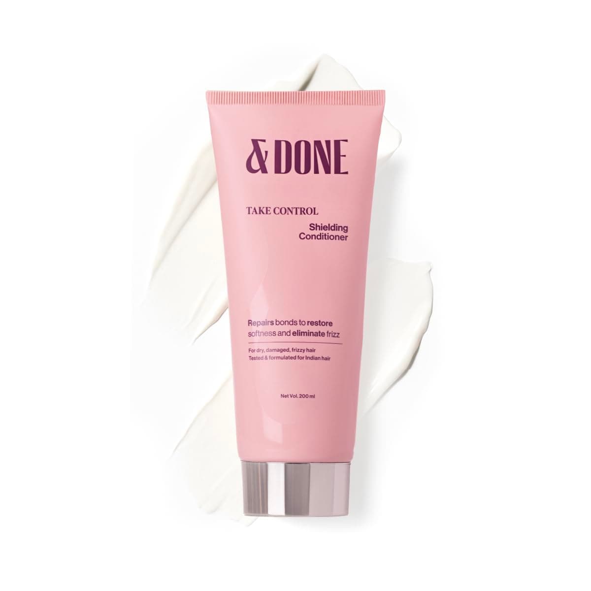 &Done Anti Frizz Conditioner | Deep Conditioned Frizz Controlled Hair For 48 hrs | For Dry & Frizzy Hair | Powered By Olive Squalane & Vitamin E| Repairs Bonds & Controls Breakage| Compatible with Chemically Treated Hair | SLS & Paraben Free | 200ml