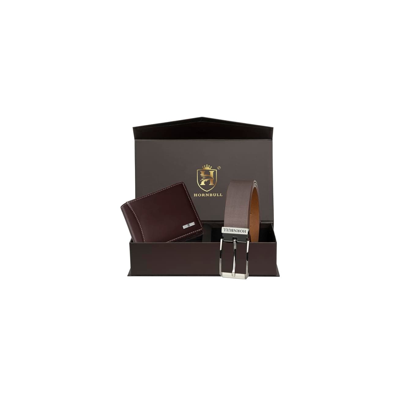 HORNBULL Mens Gift Combo Brown Wallet and Brown Belt | RFID Wallet for Men | Genuine Leather Men's Combo BW3095