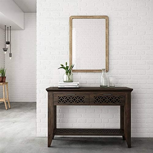 Vivek Wood Solid Sheesham Wood Console Table for Living Room | Entryway Hallway Sofa & Fish Tank Table with 2 Drawers & Shelf Storage | Wooden Side Furniture | Warm Chestnut Finish