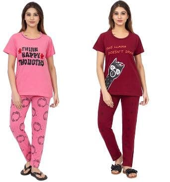 US Trendz Women's Cotton Floral Printed Night Suit Set with Top & Pyjamas