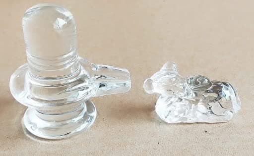 A&S Ventures Natural Crystal Sphatik Shivling with Nandi for Puja, Table-Home Decor, Car Dashboard and Gift (Size 5cm Approx)
