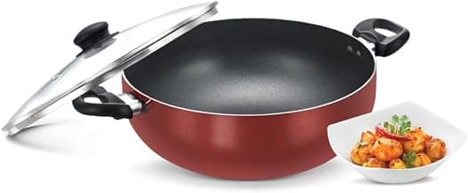 Prestige OMG DLX Induction Base Non-Stick Aluminium Deep Kadhai, 28cm, Red