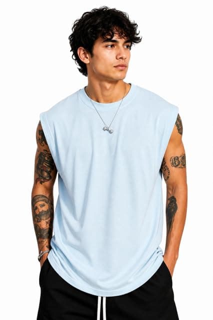 NETCLICK® Men's Sleeveless Round Neck Polycotton Tank Top Vest for Gym, Workout, Running & Casual Wear