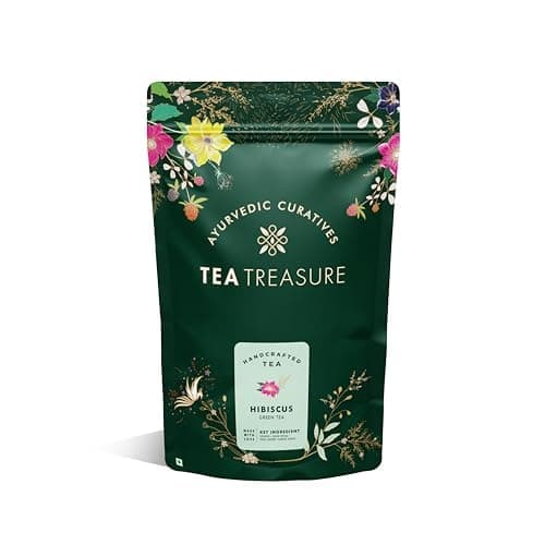 Tea Treasure Hibiscus Green Tea 100g | Loose Leaf Wellness Tea Blend with Ginger, Rose, Lemongrass, Green & Hibiscus | Relaxing Herbal Chai | Ayurvedic Natural Detox