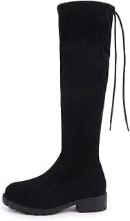 AUSTINE Women's Black Over the Knee High Boots with Tie-Up Back Chunky Stretch Suede Finish for Casual Wear