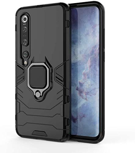 FITSMART Hybrid Armor Shockproof Soft TPU and Hard PC Back Cover with Ring Case for Xiaomi Mi 10 5G / M2001J2G, M2001J2I - Black